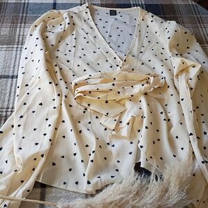 Women's Cream Polka Dot Wrap Blouse
